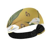 Cartoon Calla Lily Flower Gold Moisture Wicking athletic headband women Elastic sweatbands for make up Cycling Running basketball