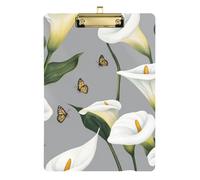 Cartoon Calla Lily Flower Grey Acrylic ECG clipboard Standard Letter A4 Size Plastic for Classroom Supplies for Teachers Elementary Gold 12x9in Tabla para escribir con Clip