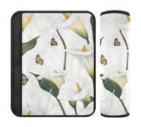 Cartoon Calla Lily Flower White 2 Pack carseat Seatbelt Covers Release Stress to Your Neck and Shoulders for Van funda para cinturón de carro