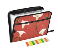 Cartoon Calla Lily Red Flower File Folder 13 Pockets A4 Letter Size with Zipper Closure for Document Organizer