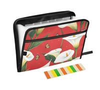 Cartoon Calla Lily Red Flower File Holder 13 Pockets A4 Letter Size with Zipper Closure for Paper File Organizer