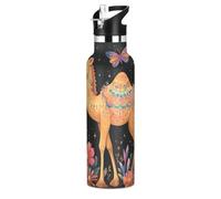 Cartoon Camel Black Leakproof BPA Free Reusable Water Bottles 20 Oz with Straw Keeps Hot and Cold for Water, Milk, Juice, School, Camp, Sport