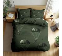 Cartoon Camouflage Paratrooper Duvet Cover Set Double Size, Army Green Print Bedding witn 2 Pillow Cases - Soft Microfiber Duvet Cover 200 x 200 cm All Season Easy Care for Bedroom Decor Bedding