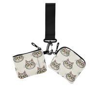Cartoon Can Love Glasses Of Grey Cat Women's Dual Wallets Business Card Cases Mini Fashion Change Purse Wallet with Wristlet Strap for Woman 2 Pcs, Cartoon can love glasses of grey cat, One Size