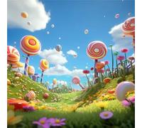 Cartoon Candy Meadow Jigsaw Puzzle 70 Pieces 45x45cm/18x18inch, Difficult jigsaw puzzles for Adults 70, Beautiful Art work, Great Festive Puzzle Gift for Men/Women