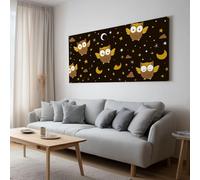 Cartoon Canvas Prints Wall Art 120 x 60 cm - Elegant Framed Posters for Kids' Room, Bedroom, Hallway, Animals Owls Space Moon Canvas Artwork