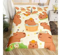 Cartoon Capybara Bedding Set Brown Capybara Comforter Cover Funny Cute Capybara Duvet Cover for Kids Boys Girls Floral Capybaras Bedspread Cover Decor Durable Quilt Cover King