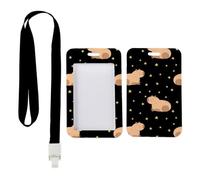 Cartoon Capybara Brown ID Badge Holder with Black Lanyard, Swipe Card Holder, Vertical Cards Protector for School, Vertical ID Cards Protector for Student, Nurse Essentials Paramedic Accessories