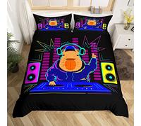 Cartoon Capybara Duvet Cover Set Double Size, Music Theme Comforter Cover with 2 Pillowcases, South America Animal Bedding Set 3pcs for Kids Boys Girls Bedroom Decor Lightweight Bedspread Cover