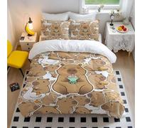 Cartoon Capybara Duvet Cover Set King, Cute Animal Bedding Set Double, Kawaii Capybara Bedding Single, 3D Printed Duvet Cover with Pillowcases, Capybara Gifts (1,Single + 50 x 75cm x2)
