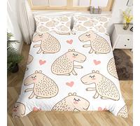Cartoon Capybara Duvet Cover Set Single Size, South America Fauna Bedding Set 2pcs for Kids Boys Girls Room Decor, Pink Hearts Print Comforter Cover Soft Polyester Quilt Cover with 1 Pillowcase