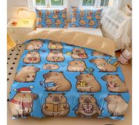 Cartoon Capybara Fun Print Duvet Cover Set - Microfiber Fun Bedding, Cute Animal Bedding (2,Single + 80 x 80cm x2)