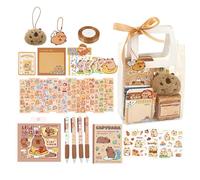 Cartoon Capybara Stationery Set, 105PCS Capybara Stationery Kit with Handbag, Cute Sticky Notes with Pens Kit for School Kids Students Birthday Supplies
