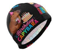 Cartoon Capybaras Happy Birthday Swim Men for Unisex Adults Short Hair Waterproof Swim Cap for Men Hair Protection and Drag Reduction