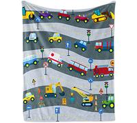 Cartoon Car Blanket for Boys Girls, Soft Construction Fire Truck Baby Crib Plush Flannel Blanket for Nursery, Cozy Warm Transportation Fluffy Throw Blanket Gift for Newborn and Toddler, 80 x 120 cm