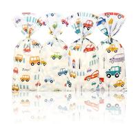 Cartoon Car Cellophane Treat Bags with Twist Ties,100 PCS Car Automobile Party Favor Gift Bags Baby Shower Rainbow Candy Goodie Bags Plastic Treat Bags for Kid Home Kindergarten School Party Bags