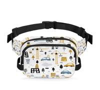 Cartoon Car City Pattern Fanny Pack for Women Men, Waterproof Waist Bag with Adjustable Strap Dual Zippers, Lightweight Crossbody Chest Bag for Running Hiking Sports