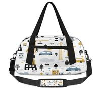 Cartoon Car City Pattern Kids Duffel Bag for Boys Girls, Lightweight Travel Weekender Bag with Adjustable Strap, Overnight Gym Bag Toddler Sports Duffle for Workout Dance