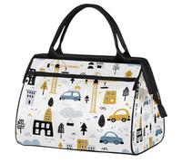 Cartoon Car City Pattern Travel Duffle Bag, Waterproof Weekender Carry-On Bag Large Capacity Overnight Duffel Sport Gym Bag for Women & Men
