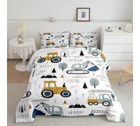 Cartoon Car Kids Comforter Set Construction Bedding Set Decor Equipment Trucks Comforter Cartoon Car Excavator Tractor White Yellow Duvet Set Bedroom Quilt Set 2Pcs Twin