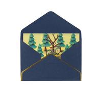 Cartoon car outdoor Printed Pearl Paper Greeting Card, Blue - Folded Blank Cards with Gold Trim for Weddings, Birthdays, Christmas