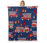 Cartoon Car Sherpa Blanket Fire Truck Fleece Throw Blanket for Bed Sofa Couch Kids Room Decor Firefighter Plush Blanket Firemen Car Vehicle Fire Engine Blue Red Fuzzy Blanket Baby 30"x40"