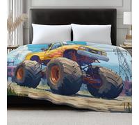 Cartoon Car Tractor Throw Blanket Plush, Soft, Comfy, Lightweight, Warm, Fuzzy, Cozy Farmhouse Flannel Blanket Throw for Couch, Travel, Bed, Office, Outdoor 100 x 130 cm