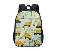Cartoon Car Train Plane Vehicle Backpack for Kids, 17 Inch Nursery School Bag with Hand-drawn Illustration Print, Colorful Transport Pattern (03)