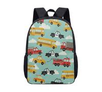 Cartoon Car Train Plane Vehicle Backpack for Kids, 17 Inch Nursery School Bag with Hand-drawn Illustration Print, Colorful Transport Pattern (04)