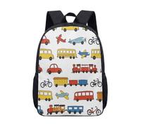 Cartoon Car Train Plane Vehicle Backpack for Kids, 17 Inch Nursery School Bag with Hand-drawn Illustration Print, Colorful Transport Pattern (10)