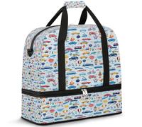 Cartoon Car Travel Duffle Bag for Women Men Weekend Overnight Bags Foldable Wet Seperated 47 L Tote Bag for Sports Gym Yoga