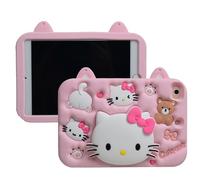 Cartoon Case for iPad Air 1/2 iPad 9.7 2017/2018，MONEHOYSY Cute Soft Silicone Kickstand [Drop Proof,Shock Proof,Anti Slip] Back Stand Cover Case for Kids Children Teens Girls Boys (Kitty-1)