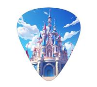 Cartoon Castle printed guitar picks, 12-piece set with thin, medium, and thick styles, comes with a storage case