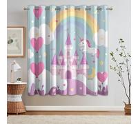 Cartoon Castle Rainbow Curtains Blackout, 46x54 Inch 2 Panels - Fantasy Horse Cloud Pattern Black Out Curtains, Home Decor, 54 Drop Eyelet Window Drapes for Bedroom, Living Room OL19