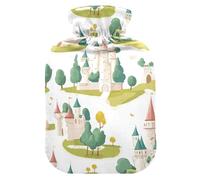 Cartoon Castle Tree Cute White Cute hot Water Bottle with Soft Cover, 2Lwarmer Bag for Pain Relief,Hot and Cold Therapies,Bolsa para cólicos menstruales