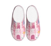 Cartoon Castle Women's Slippers Flannel House Slippers for Men Colorful Flower Non-Slip Warm Winter Shoes for Indoor Outdoor UK 7-8