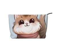Cartoon cat 1 Printed Corduroy Makeup Bag for Women Cute Make up Bag Travel Cosmetic Bag with Wristlet