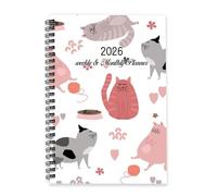 Cartoon Cat 2026 Planner A5 To Do List Notebook Organiser Notebook 2026 Diary for Women Planner for Study Week To View Monthly Year Diary with Dotted Line Note Page Slim