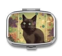 Cartoon Cat and Christmas Pill Box 2 Compartment - Small Metal Medicine Organizer Portable Pill Case for Purse Pocket Travel Vitamin Organizer for Men Women, BPA-Free