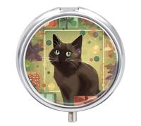 Cartoon Cat and Christmas Round Pill Box 3 Compartment Pill Case Portable Travel Pill Organizer Medicine Tablet Vitamin Holder Organizer for Purse Pocket