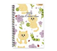 Cartoon Cat and Flower 2026 Diary A5 To Do List Notebook Calendar Diary 2026 Mums Daily Planner for Wedding Week To View Monthly Year Planner with Dotted Line Note Page Slim