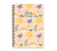 Cartoon Cat and Flower 2026 Planner A5 To Do List Notebook 2026 Daily Diary Diary for Men Notebook for Business Week To View Monthly Year Planner with Dotted Line Note Page Slim