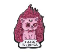 Cartoon Cat and Text I See You in Hell for Collar Lapel Pin Badge, Normal, Non-precious metal