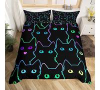 Cartoon Cat Bedding Set for Girls Boys Children Pet Cats Comforter Cover Cute Kitten Neon Light Duvet Cover Colorful 3D Animal Cat Lover's Double 3Pcs