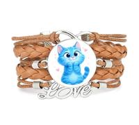 Cartoon Cat Big eyes Artistic love heart adjustable leather braided bracele | Multilayer,Punk,Wristband,Handmade,Gift,Bangle,Accessory, Girlfriend,Lover,Ethnic,Friendship ,Birthday,Christmas,Music