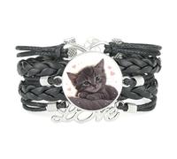 Cartoon Cat Big eyes Creative love heart adjustable leather braided bracele