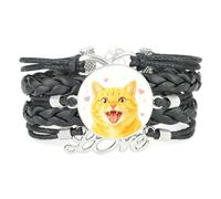 Cartoon Cat Big eyes Fantastic love heart adjustable leather braided bracel