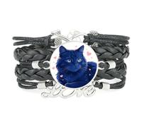 Cartoon Cat Big eyes Gradation love heart adjustable leather braided bracel