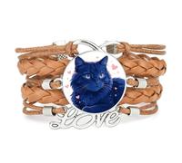 Cartoon Cat Big eyes Gradation love heart adjustable leather braided bracel
