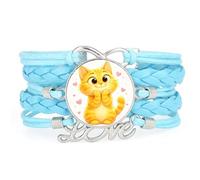 Cartoon Cat Big eyes Lucky love heart adjustable leather braided bracelet B